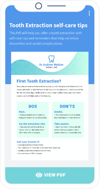 Landing page and download option for a PDF about a patient´s first tooth extraction and do´s and don´ts after the treatment
