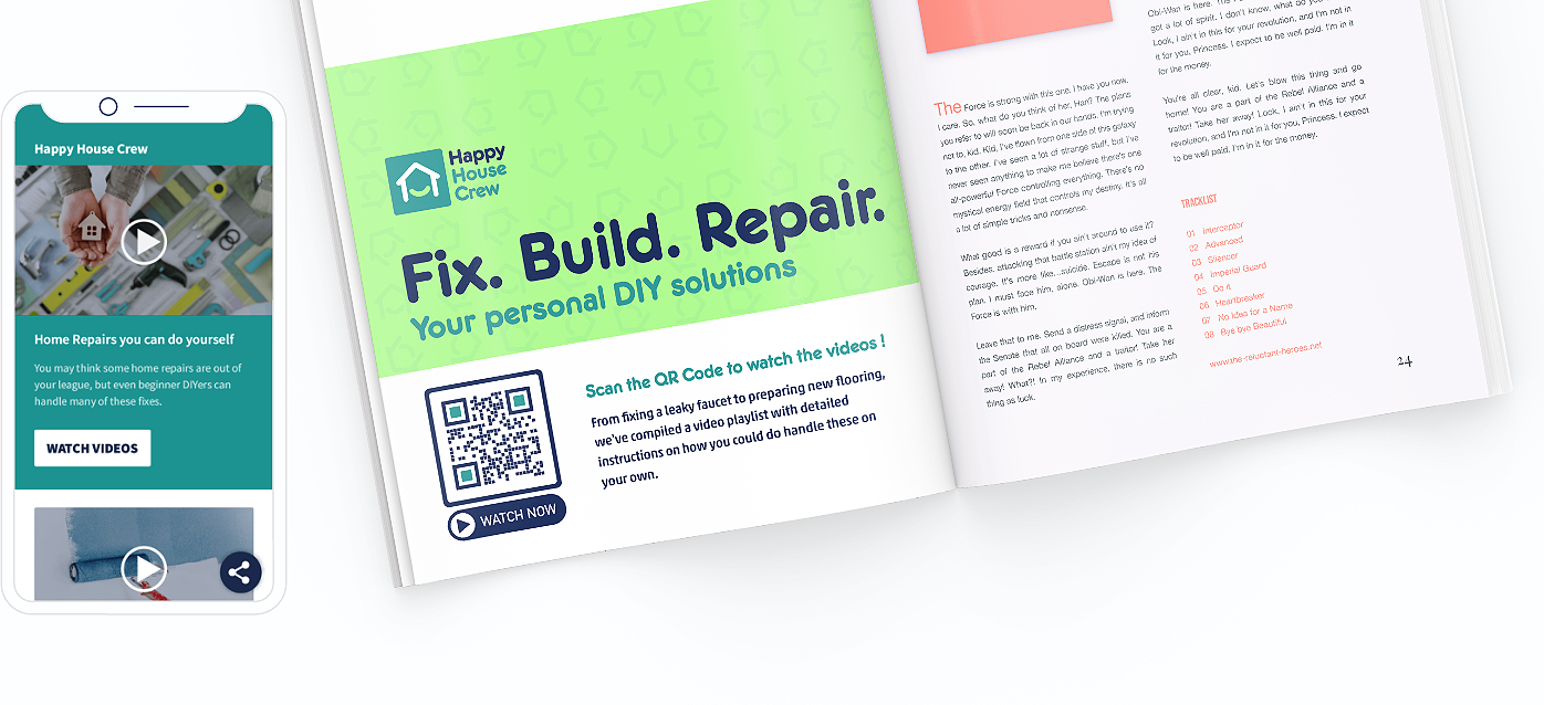 QR Code idea on a brochure with a landing page that displays multiple Youtube videos on one page